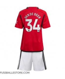 Günstige Manchester United Donny van de Beek #34 Heimtrikotsatz Kinder 2023-24 Kurzarm (+ Kurze Hosen)